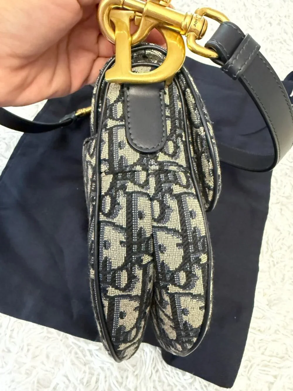 CHRISTIAN DIOR Oblique Saddle Bag With Strap in Blue - Picture 9 of 16